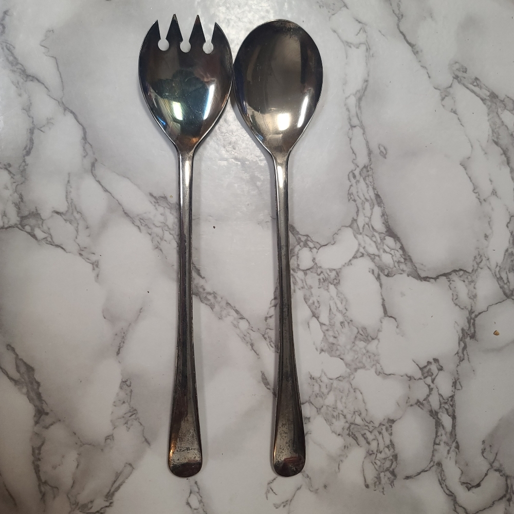 Vintage Raimond Italy Silverplate Salad Set Fork & Spoon Silver Plate MCM